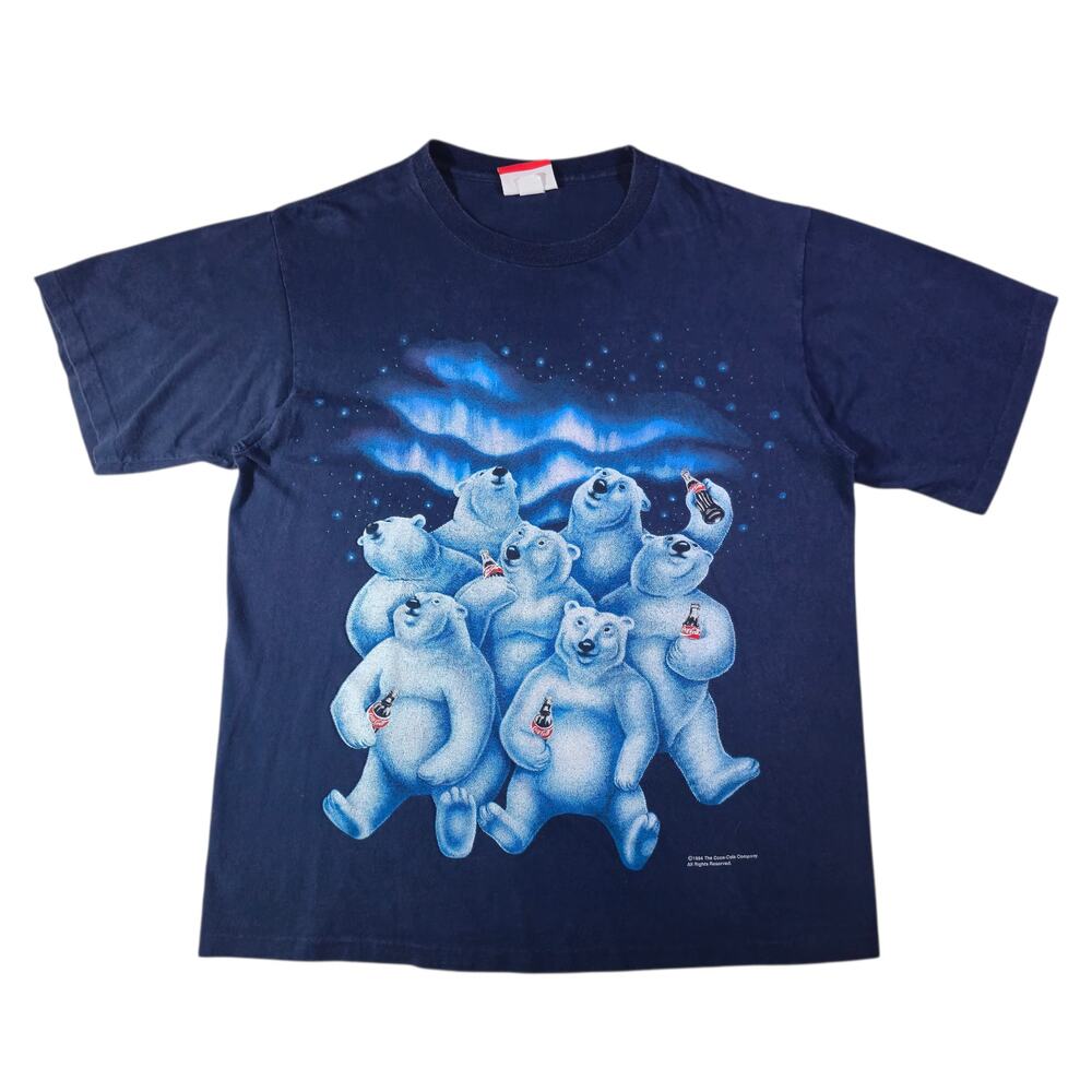 (L/XL) 1994 Coca Cola Bears Northern Lights USA Made Single Stitch T-Shirt